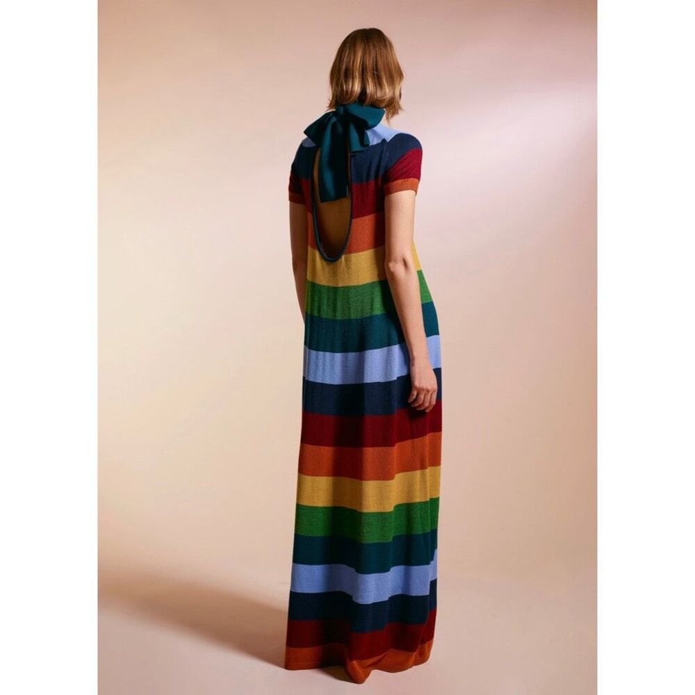 STAUD Fox Striped Merino Wool-Blend Maxi Dress XS - Picture 3 of 9
